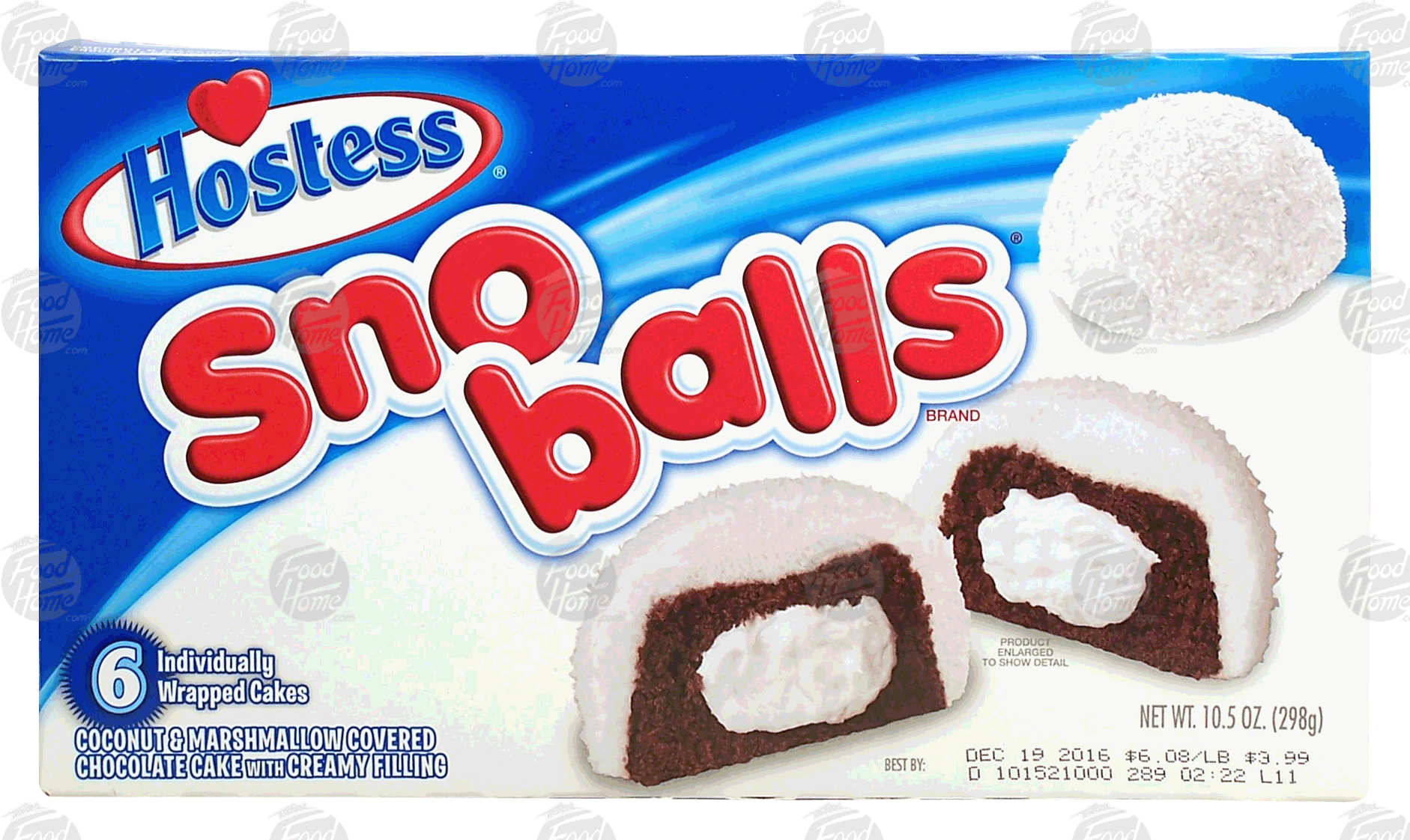 Hostess Sno balls coconut & marshmallow covered chocolate cake with creamy filling, 6-individually wrapped Full-Size Picture